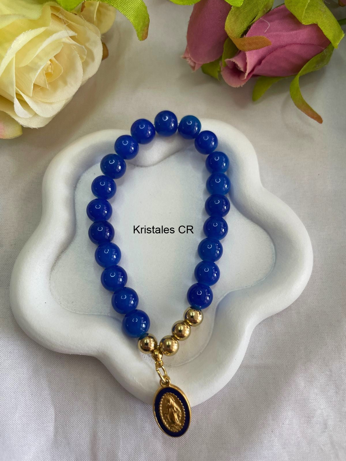 Pulsera Con Dije de La Virgen (Azul)