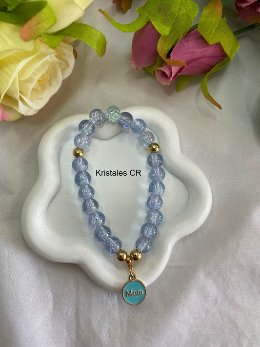 Pulsera "Mom" (Celeste)