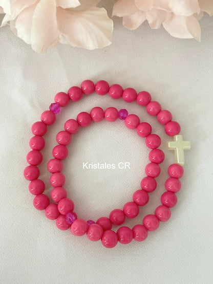 Rosario - Pulsera (Rosado Oscuro)