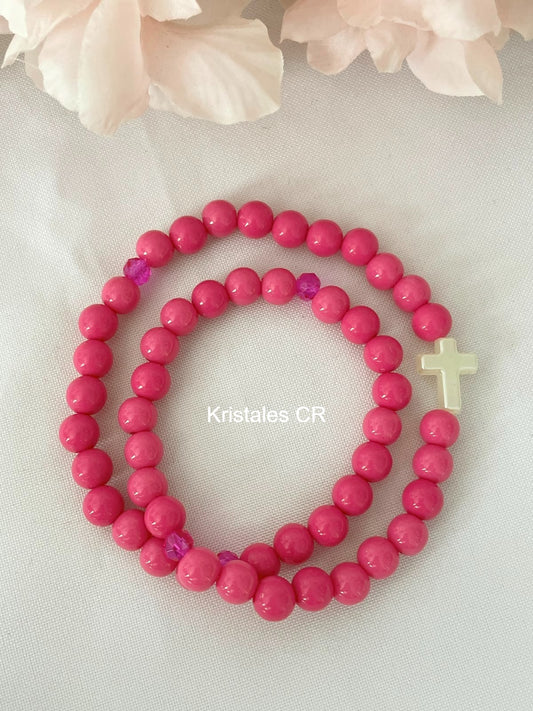 Rosario - Pulsera (Rosado Oscuro)